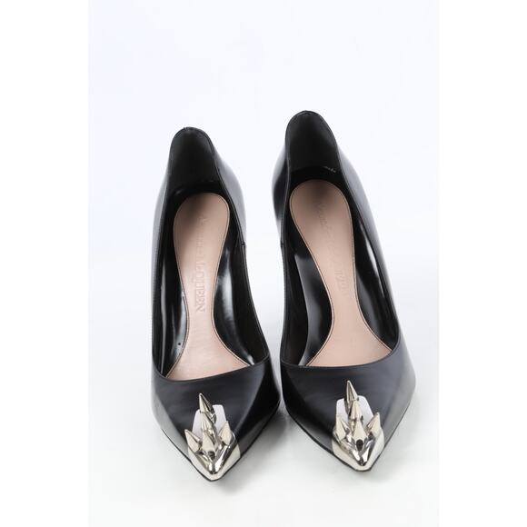 Alexander McQueen Black Leather Punk Spike Heels Pumps Size 41 - Picture 9 of 16